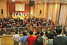 The Church in Singapore, which numbers over 1000 congregants Central Christian Church worship service.jpg