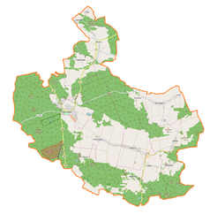Mapa konturowa gminy Chocianów, blisko centrum na lewo znajduje się punkt z opisem „Chocianów”