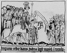 Holy Roman Emperor Henry VII meeting Jews in Rome, 1312 Codex Trevirensis folio 24 recto.jpg