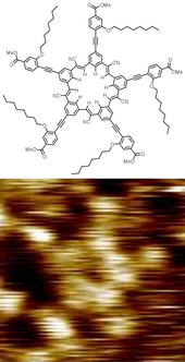 Structure and STM image of a "cyanostar" dendrimer molecule. Cyanostar STM.png