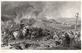 Gravure datant des années 1860 représentant la marche de Sherman vers la mer, par Alexander Hay Ritchie. (définition réelle 10 417 × 6 837)
