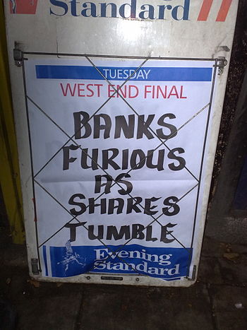 English: Banks Furious As Shares Tumble, Eveni...