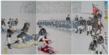 Japanese illustration depicting the beheading of Chinese captives during the First Sino-Japanese War of 1894-95 Illustration of the Decapitation of Violent Chinese Soldiers by Utagawa Kokunimasa 1894.png