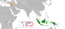 Map indicating locations of Indonesia and Syria