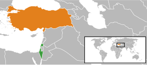 Mapa indicando localização da Turquia e de Israel.