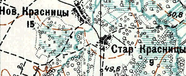 Деревня Старые Красницы на карте 1915 года