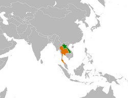 Map indicating location of ลาว and ไทย