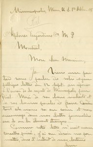 E. R. Dufresne Lettre à Alphonse Desjardins 1885-10-01