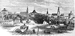 View of downtown and Capitol from Washington Street, 1865 Madison WI Barber 1865p439cropped.jpg