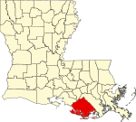 Mapa de Luisiana con la ubicación del Parish Terrebonne