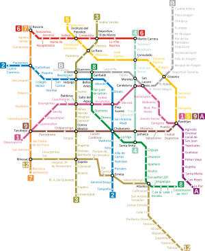 Схема лініяў мэтрапалітэну Мэхіка