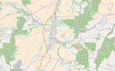 Mapa konturowa Niemczy, w centrum znajduje się punkt z opisem „miejsce bitwy”