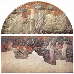 (Top) : Creation of the Animals and Creation of Adam; (Below) Creation of Eve and the Expulsion.