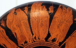 Pederastic couples. Outside of a cup. Attic Kylix. Peithinos Painter. Around 500 BCE. Altes Museum Peithinos, kylix con incrontri erotici, attica, 500 ac ca., da vulci 04.JPG