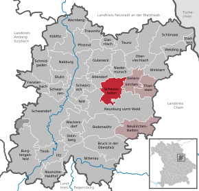 Poziția Schwarzhofen pe harta districtului Schwandorf