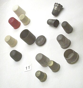 English: A group of thimbles on display in Bed...