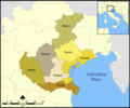 Situo de la provinco de Padovo kaj de la aliaj provincoj de la regiono Veneto