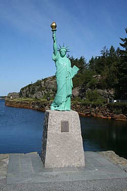 View of the Statue of Liberty replica in Visnes