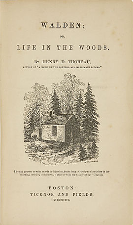 Walden by Henry David Thoreau, an influential early eco-anarchist work Walden Thoreau.jpg