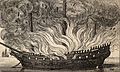 Navire en feu. Les brûlots lancés par Sourdis provoquent l'incendie de 17 vaisseaux espagnols et la mort de 4 à 5 000 marins.