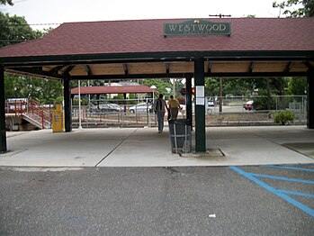 Westwood station's Malverne shelter. The Lynbrook shelter can be seen across the tracks.