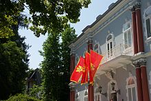 The Blue Palace, the official residence of Montenegro's president, is in Cetinje, although the executive and legislature are located in Podgorica. Tsetinje, Tsrna Gora.jpg