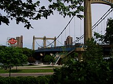 The gateway to Northeast: the Hennepin Avenue Bridge and the landmark Grain Belt beer sign. Ahennbridge.jpg