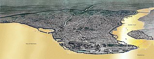 Constantinople was the largest and wealthiest city in Europe throughout late antiquity and most of the Middle Ages until the Fourth Crusade in 1204. Bizansist touchup.jpg