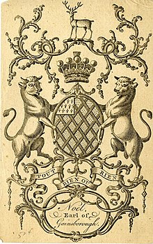 Bookplate showing early coat of arms of Noel family