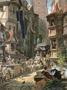 Carl Spitzweg - Ankunft der Postkutsche