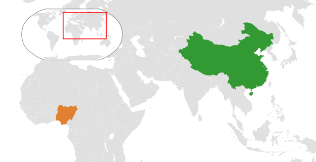 نقشهٔ موقعیت چین و نیجریه.
