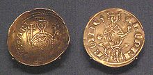 Cyprus gold bezant, derived from Byzantine design, 1218-1253 (left), and Cyprus Western-style silver gros 1285-1324 (right). Cyprus gold bezant derived from Byzantine design 1218 1253 Cyprus Western style silver gros 1285 1324.jpg