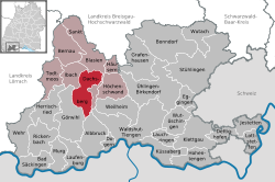 Elhelyezkedése Baden-Württemberg térképén