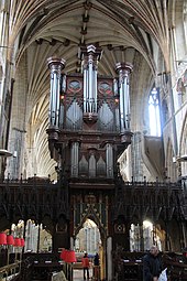 The 17th-century organ case (enlarged in 1891) Exeter Cathedral 9578.jpg