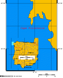 Map showing the location of Cape Finisterre