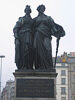 Helvetia, rechts mit Geneva links, Skulptur im Jardin anglais in Genf