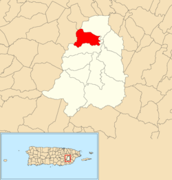 Location of Hato within the municipality of San Lorenzo shown in red