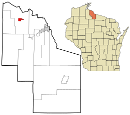 Location in Iron County and the state of Wisconsin.