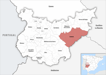 Die Lage des Gerichtsbezirk Castuera in der Provinz Badajoz