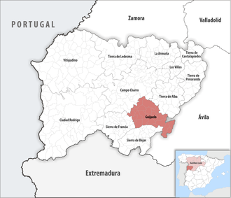 Die Lage der Comarca Guijuelo in der Provinz Salamanca