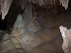 Stalagmites, stalactites, and flowstone in the Lake Shasta Caverns.