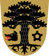 The head of a wild boar on the left side of the coat of arms of Luumaki, Finland. A wild boar refers to the family of President P. E. Svinhufvud from Luumaki (Svinhufvud literally means the "swine head"). Luumaki.vaakuna.svg