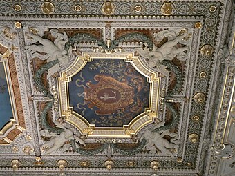 Neoclassical festoons on a ceiling of the Palais de la Bourse, Lyon, France, designed by Alexandre-Dominique Denuelle and sculpted by Guillaume Bonnet, 1855-1862