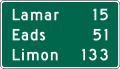 Mileage signs for highway routes, Colorado