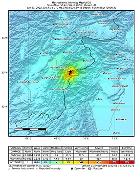 Aardbeving Afghanistan juni 2022