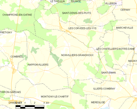 Mapa obce Nonvilliers-Grandhoux