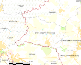 Mapa obce Saint-Crespin-sur-Moine