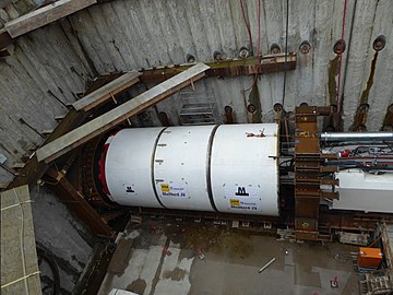 Копенгаген, 2016 год. Строительство закрытым способом перегонного тоннеля с помощью тоннелепроходческого комплекса. Вид из монтажной камеры