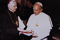 Paul VI with Joseph Ratzinger (future Pope Benedict XVI) who was created cardinal in the 1977 consistory. Paulo VI e Ratzinger.jpg