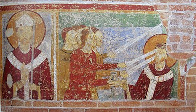 Assassinat de Thomas Becket. Fresque, première moitié du XIIIe siècle.